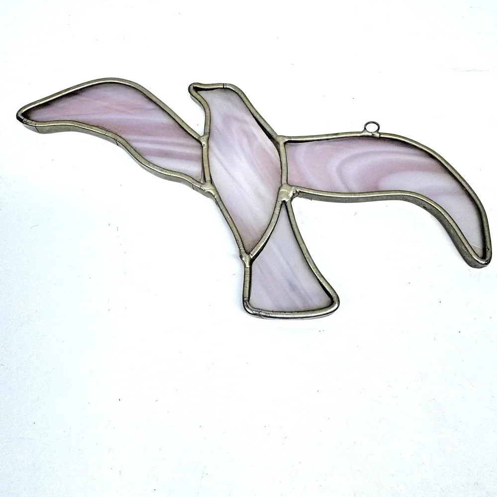 Vintage Stained-Glass Bird Seagull Suncatcher Purple Lavender Hanging Window
